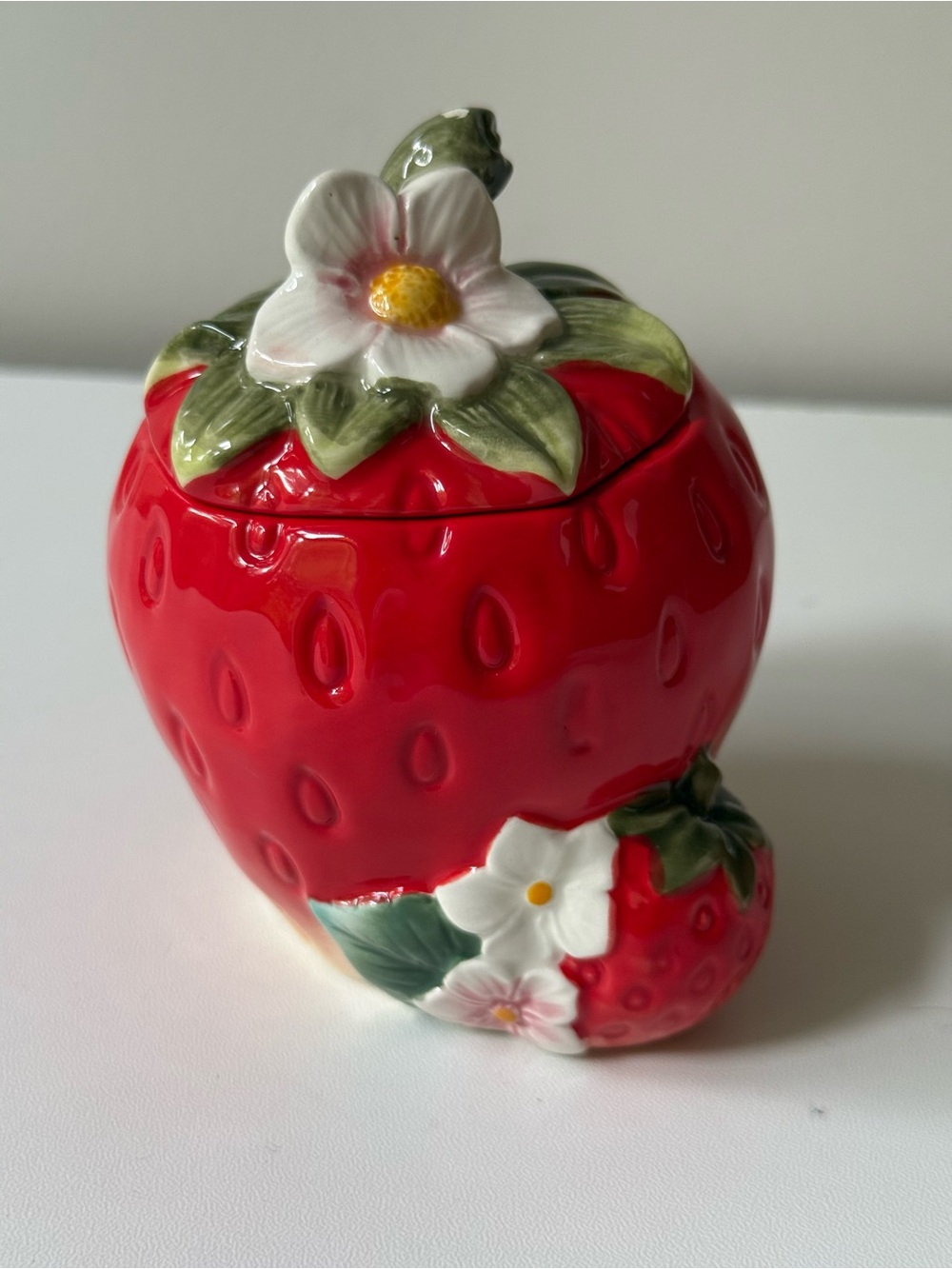 Red Ceramic Strawberry Trinket Jar - Home Art